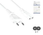 Power cable Euro plug type C to C7, 0.75mm², Euro plug/IEC 60320-C7, VDE, white, DINIC box with Euro hole, length 2.00m